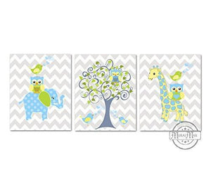 Chevron Love Birds Tree & Whimsical Friends Theme - Set of 3 - Unframed Prints-B01CRT7GNK - MuralMax Interiors