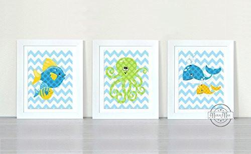 Chevron Octopus & Friends Collection - Set of 3 - Unframed Prints-B01CRT7ZYK