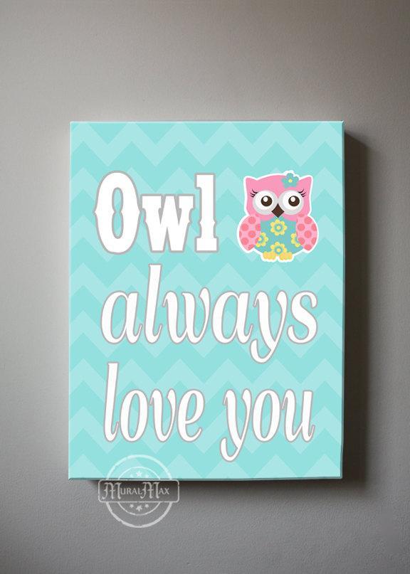 Chevron Owl Canvas Quote Art - Owl Always Love You - Whimsical Owl Collection - Set of 2