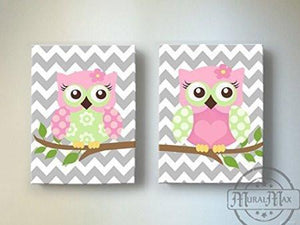 Chevron Owl Canvas Wall Art - Toddler Girl Room Owl - Set of 2 Canvas ArtBaby ProductMuralMax Interiors