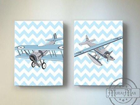 Chevron - Vintage Seaplanes Theme - The Canvas Aviation Collection - Set of 2-B018ISI4MG