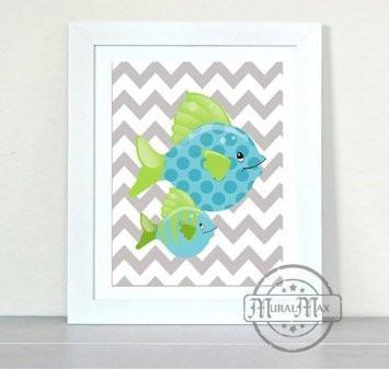 Chevron Whimsical Fish Nursery Art - Unframed Print-B018KOBJIY