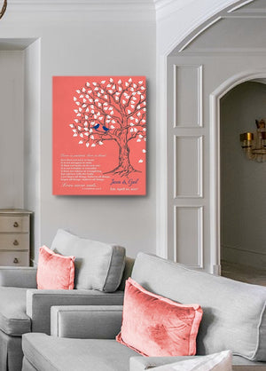 Christmas Gift - Custom Family Tree & Lovebirds, Stretched Canvas Wall Art, Anniversary Gifts, Unique Wall Decor, Color - Coral - B01HWLKOLO - MuralMax Interiors