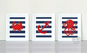 Classic Nautical Striped Theme - Unframed Prints - Set of 3-B018KOBZCE - MuralMax Interiors