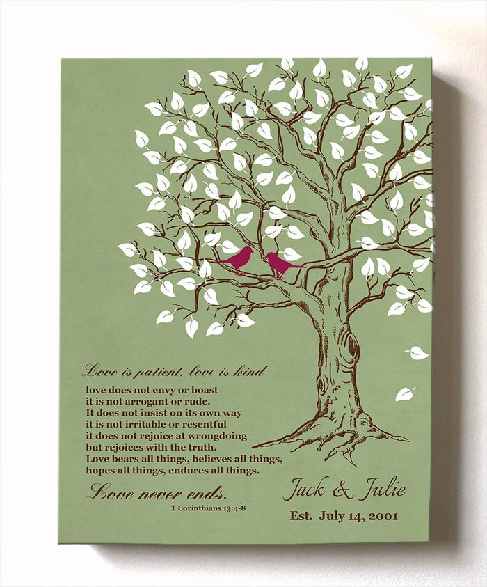 Couples Gift- Family Tree & Lovebirds Canvas Wall Art, Make Your Wedding & Anniversary Gifts Memorable, Unique Wall Decor - Green # 1 - B01HWLKOLO