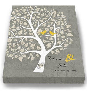 Couples Gift - Gift for Her - Personalized Unique Family Tree Stretched Canvas Wall Art - Make Your Anniversary Gifts Memorable - Unique Decor - Gray - MuralMax Interiors
