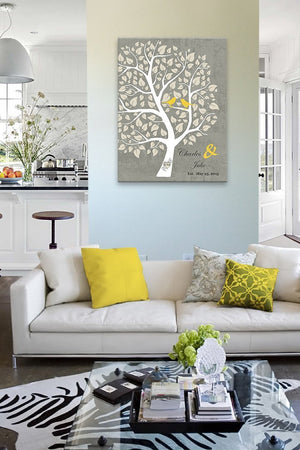 Couples Gift - Gift for Her - Personalized Unique Family Tree Stretched Canvas Wall Art - Make Your Anniversary Gifts Memorable - Unique Decor - Gray - MuralMax Interiors