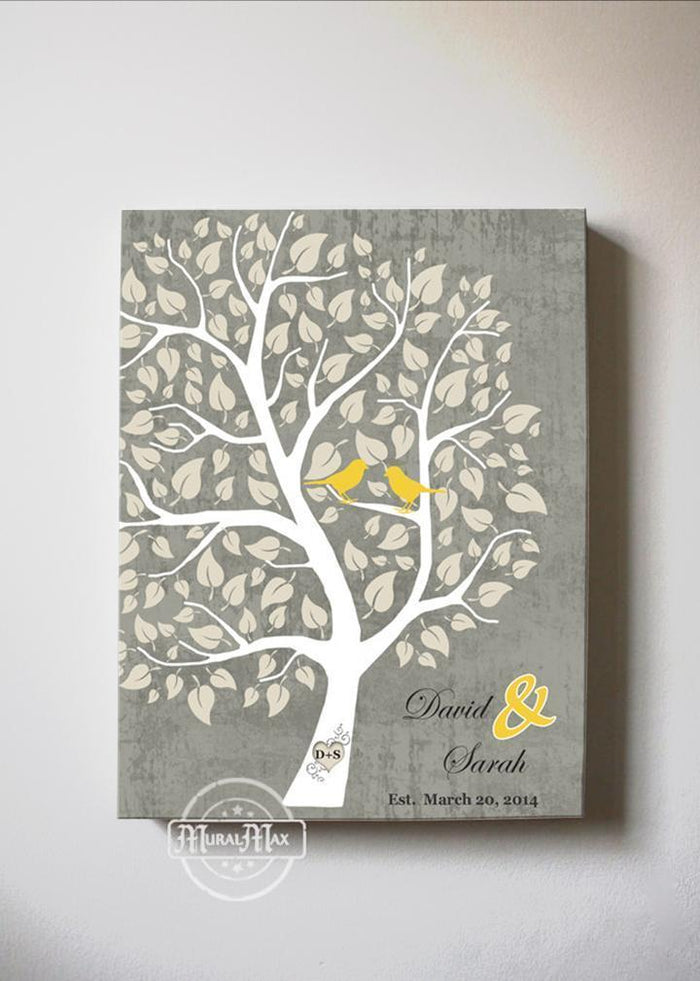 Couples Gift - Gift for Her - Personalized Unique Family Tree Stretched Canvas Wall Art - Make Your Anniversary Gifts Memorable - Unique Decor - Gray