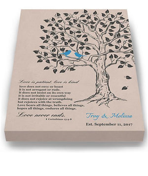 Couples Gift - Personalized Family Tree & Lovebirds Canvas Wall Art, Make Your Wedding & Anniversary Gifts Memorable, Unique Wall Decor - Blush - B01HWLKOLO - MuralMax Interiors