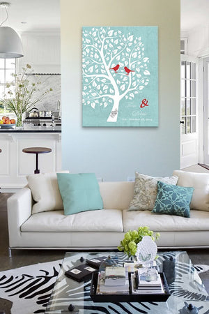 Couples Gift Personalized Unique Family Tree - Stretched Canvas Wall Art - Make Your Wedding & Anniversary Gifts Memorable - Unique Decor -  Color - Aqua # 1 - B01I0AODJK - MuralMax Interiors