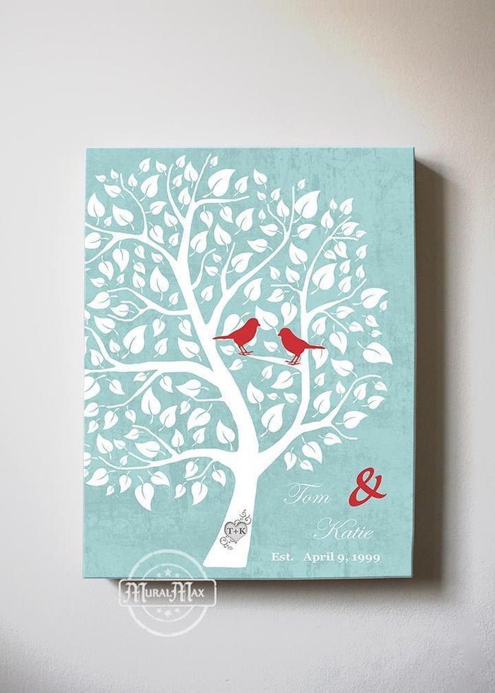 Couples Gift Personalized Unique Family Tree Canvas Wall Art - Aqua # 1