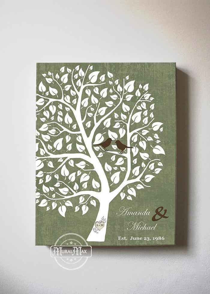 Couples Gift Unique Personalized Family Tree - Stretched Canvas Wall Art - Make Your Wedding & Anniversary Gifts Memorable - Unique Decor - Color - Green # 2 - B01I0AODJK
