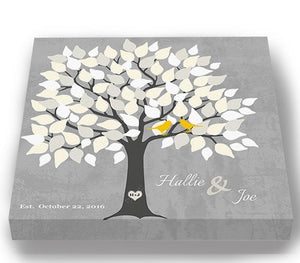 Couples Wedding Gift Guestbook Alternative 100 -150 Guest Family Tree Canvas Art, Anniversary Gifts, Unique Wall Decor - Gray - MuralMax Interiors