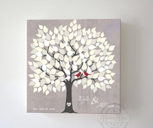 Alternative Wedding Guest Book - 150 Leaf Tree Stretched Canvas Wall Art - Anniversary Gifts, Unique Wall Decor - TaupeHomeMuralMax Interiors