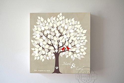 Custom Alternative Wedding Guestbook 150 Leaf Tree Canvas Wall Art, Anniversary Gifts, Unique Wall Decor - Beige150Leaf