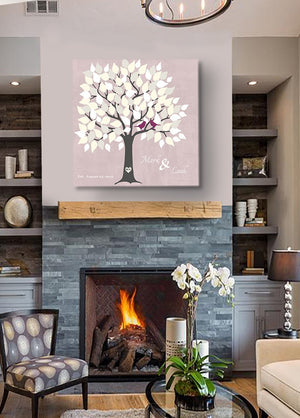 Custom Alternative Wedding Signature Book, 100 Leaf Tree, Stretched Canvas Wall Art, Anniversary Gifts, Unique Wall Decor - Pink100Leaf - B01L2L4R8G - MuralMax Interiors