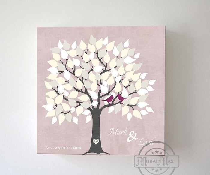 Custom Alternative Wedding Signature Book, 100 Leaf Tree, Stretched Canvas Wall Art, Anniversary Gifts, Unique Wall Decor - Pink100Leaf - B01L2L4R8G