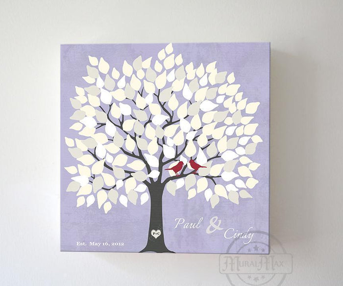 Wedding Gift - Custom Alternative Wedding Guest Book 100-150 Leaf Family Tree Canvas Wall Art - Unique Guest Book Ideal - Lilac