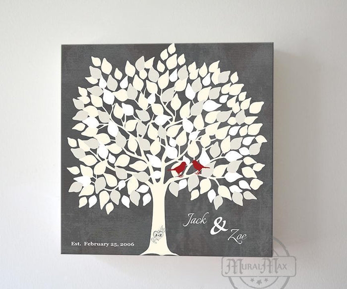 Wedding Guest Book - Custom Wedding Tree 100 150 Guests Stretched Canvas Wall Art - Unique Guest Book Ideal - Gray
