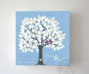 Custom Wedding Guest Book 100-150 Leaf Family Tree Stretched Canvas Wall Art - Unique Wall Decor - Blue - MuralMax Interiors