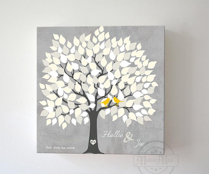 Couples Wedding Gift Guestbook Alternative 100 -150 Guest Family Tree Canvas Art, Anniversary Gifts, Unique Wall Decor - Gray
