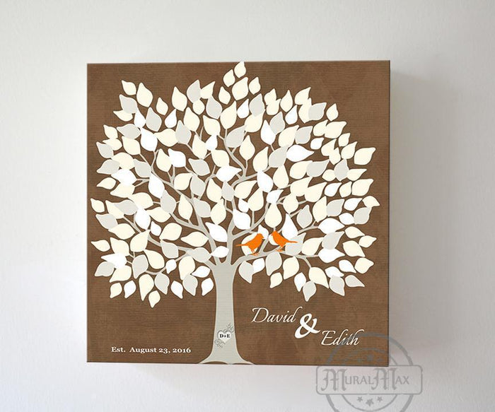 Wedding Guest Book 100-150 Guest Wedding Tree Canvas Wall Art - Couples Gifts Unique Wall Decor - Brown