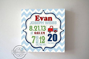 Custom Baby Birth Announcements For Boy - Truck Nursery Art Baby Boy - Make Your New Baby Gifts Memorable - Color: Blue - Canvas Wall Art - B018GT2UTK - MuralMax Interiors