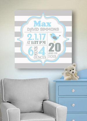 Custom Birth Announcements Wall Art - Bird Themed Boy Nursery Decor - New Mom GiftBaby ProductMuralMax Interiors