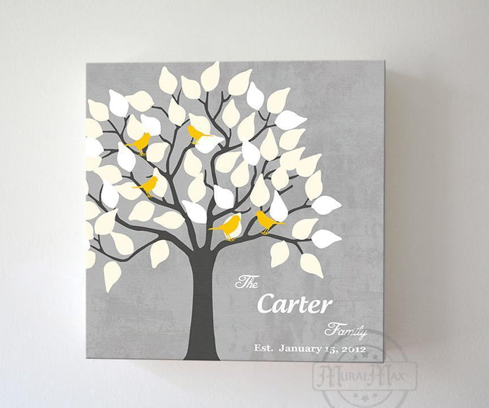 Custom Canvas Family Wedding Tree - Personalized Wedding Anniversary Housewarming Gift For Couple - Canvas Wall Art - Color - Gray # 1 - B01IFBS46C
