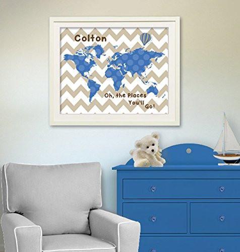 Custom Chevron Map - Baby Boy Nursery Decor - Unframed Print-B01D7RTUOE