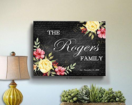Custom Family Name & Date - Stretched Canvas Wall Art, Make Your Wedding & Anniversary Gifts Memorable, Unique Wall Decor, Color, Charcoal - B01D7R0J5I