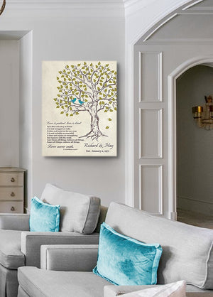Custom Family Tree & Lovebirds with Bible Verse Stretched Canvas Wall Art, Wedding & Anniversary Gifts, Unique Wall Decor, Beige # 2 - B01HWLKOLO - MuralMax Interiors