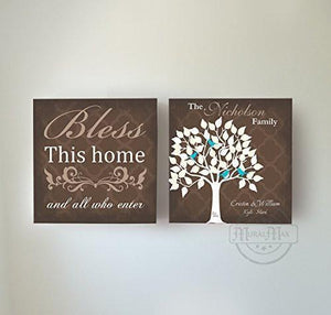 Custom Family Tree & Quote - Stretched Canvas Wall Art - Memorable Anniversary Gifts - Home Blessing - Set Of 2 - MuralMax Interiors