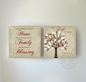 Custom Family Tree &amp; Quote - Stretched Canvas Wall Art - Memorable Anniversary Gifts - Unique Wall Decor - 30-DAY - Set Of 2-B01LWI5CE4HomeMuralMax Interiors