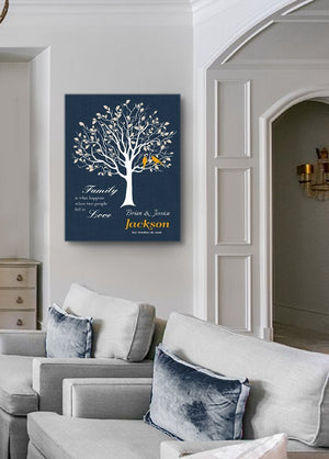Custom Family Tree When Two People Fall In Love Stretched Canvas Wall Art Wedding & Anniversary Gifts - Navy Masterpiece - MuralMax Interiors