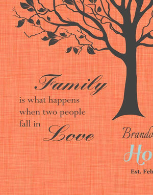 Custom Family Tree, When Two People Fall In Love, Stretched Canvas Wall Art, Wedding & Anniversary Gifts, Unique Wall Decor, Color, Charcoal - 30-DAY - Color - Butterfly Peach - B01KPFOJTC - MuralMax Interiors
