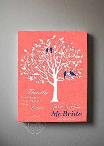 Custom Family Tree, When Two People Fall In Love, Stretched Canvas Wall Art, Wedding & Anniversary Gifts, Unique Wall Decor, Color, Charcoal - 30-DAY - Color - Paradise Peach - B01KPFOJTC