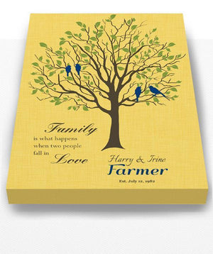 Custom Family Tree -When Two People Fall In Love Stretched Canvas Wall Art - Wedding & Anniversary Gifts - Yellow - MuralMax Interiors
