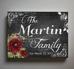 Custom Floral Family Name & Established Date, Stretched Canvas Wall Art, Wedding & Memorable Anniversary Gifts, Unique Wall Decor, Color - Gray - B018KOF41C - MuralMax Interiors