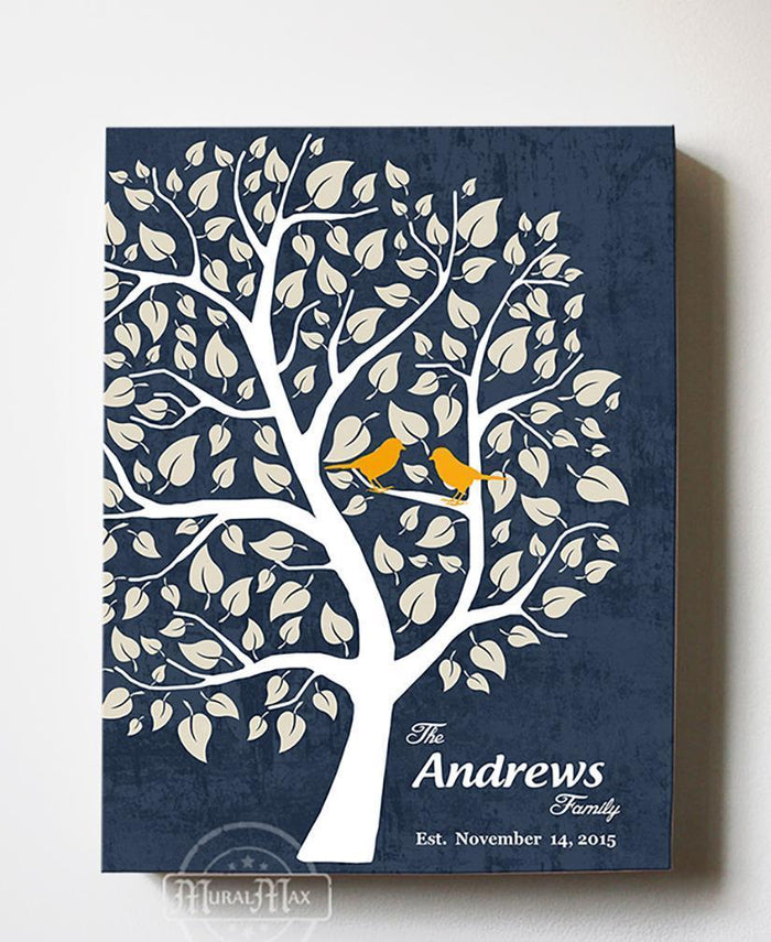 Custom Gift - Family Tree Stretched Canvas Wall Art - Make Your Wedding & Anniversary Gifts Memorable - Unique Decor - Color Beige # 1 - 30-DAY - Color - Navy - B01L7IB99O