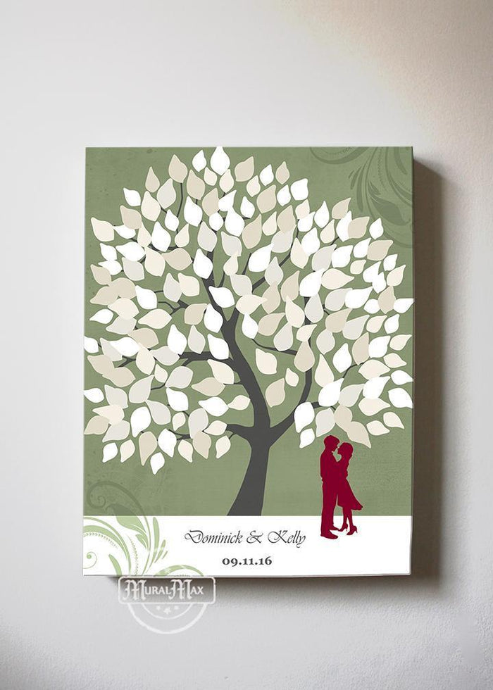 Custom Wedding Guest Book Family Tree Canvas Wall Art 150 Leaves, Make Your Wedding Memorable, Unique Wall Decor - Olive - B01LZ45D4T