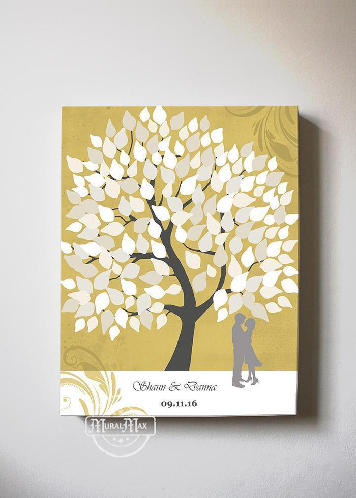 Rustic Wedding Guest Book Family Tree Canvas Wall Art Make Your Wedding Gifts Memorable Gold