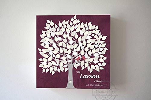 Wedding Guest Book Alternative Personalized Tree Canvas Wall Art 100-150 Guests - Unique Guest Book Wall Decor - Burgundy