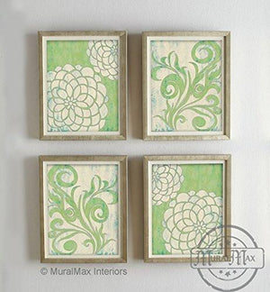 Dahlia Flower Wall Art Theme - UNFRAMED Prints - Set of 4 - Green - Beige & Cream-B018KOEI82 - MuralMax Interiors