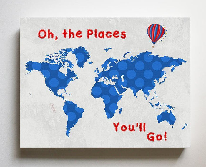 Dr Seuss Boy Nursery Decor - Canvas World Map Collection - Oh The Places You'll Go-B018ISNBR4