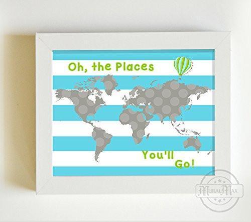 Dr Seuss Map Print - Personalized Oh The Places You'll Go Global Map Theme - Unframed Print-B01CRT8SLO