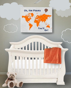 Dr Seuss Nursery Decor - Canvas World Map Boy's Room Art - Oh The Places You'll Go-B071VDDN3L - MuralMax Interiors