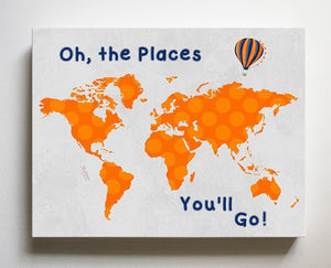 Dr Seuss Nursery Decor - Canvas World Map Boy's Room Art - Oh The Places You'll Go-B071VDDN3L - MuralMax Interiors