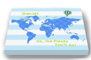 Dr Seuss Nursery Decor Personalized Striped Canvas World Map Kids Room Art - Oh The Places You'll Go-B018ISG496 - MuralMax Interiors