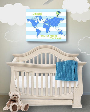 Dr Seuss Nursery Decor Personalized Striped Canvas World Map Kids Room Art - Oh The Places You'll Go-B018ISG496 - MuralMax Interiors